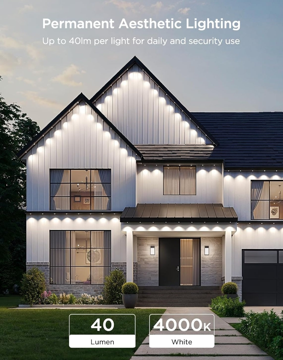 Permanent Outdoor Lights 2, 100ft RGBIC Outdoor Lights with 72 LED Lights, IP67 Waterproof, 100 Scene Modes with 40lm White for Outdoor Decorations, Works with Alexa, Google Assistant, White