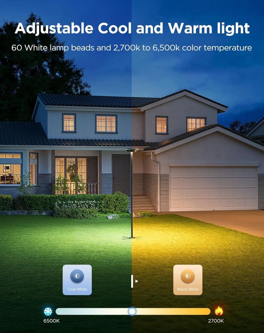 Outdoor Lamp Post Lights, 2000LM High White Brightness w/ 6 Zones RGBIC Lighting Effect for Outdoor Decor, Double Sensor Integrated, IP66 Waterproof, Work with Alexa, Google Assistant