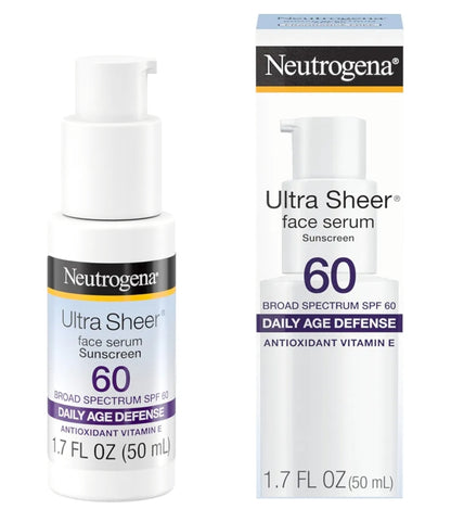 Neutrogena Ultra Sheer Gesigsonbrandroom met Vitamien E & SPF 60 UVA/UVB-beskerming, Reukloos, Oksibensoonvry - 1.7 Vloeibare Ons