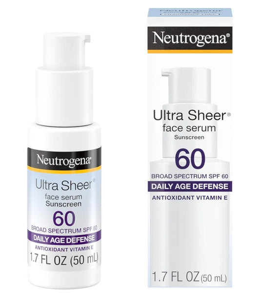 Neutrogena Ultra Sheer Gesigsonbrandroom met Vitamien E & SPF 60 UVA/UVB-beskerming, Reukloos, Oksibensoonvry - 1.7 Vloeibare Ons