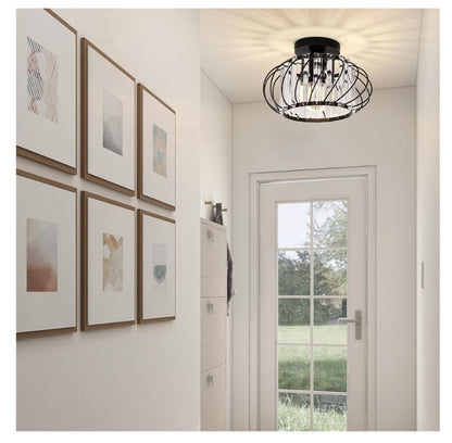 Semi-Flush Mount Plafonlig Kristalkandelaar Moderne Swart Plafonlig Armatuur, Gangbeligting