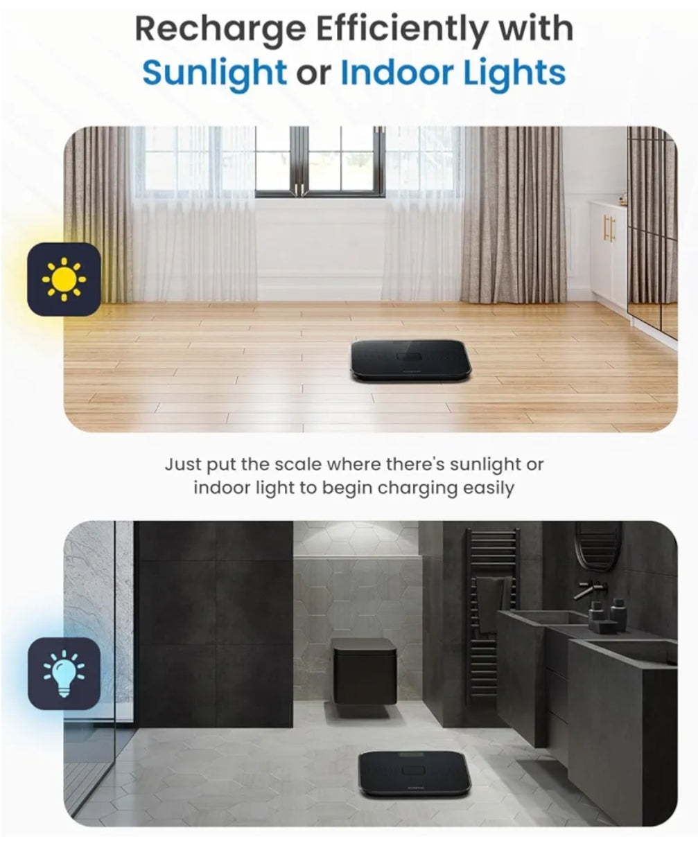 Scale for Body Weight & Smart Tape Measure, Non-Bluetooth Solar-Powered Digital Bathroom Scale - 60in /150cm