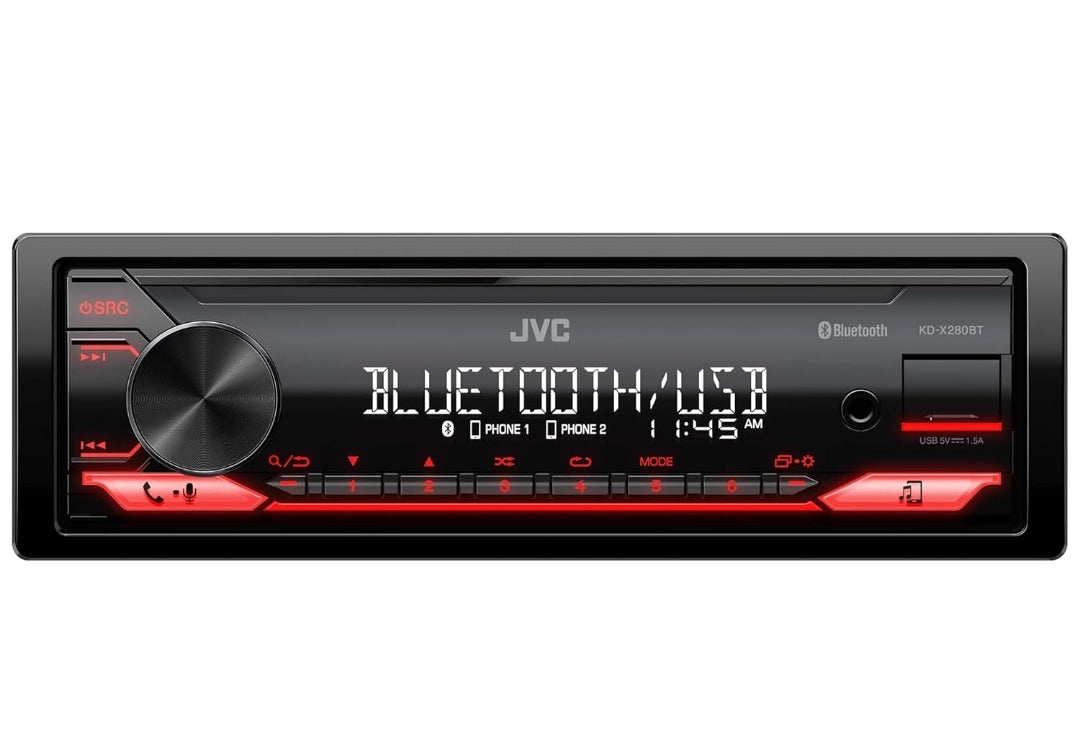 JVC KD-X280BT Bluetooth-motorstereo met USB-poort – AM/FM-radio, MP3-speler, hoëkontras-LCD, 50 Watt, afneembare voorpaneel – Enkel DIN – 13-band EQ