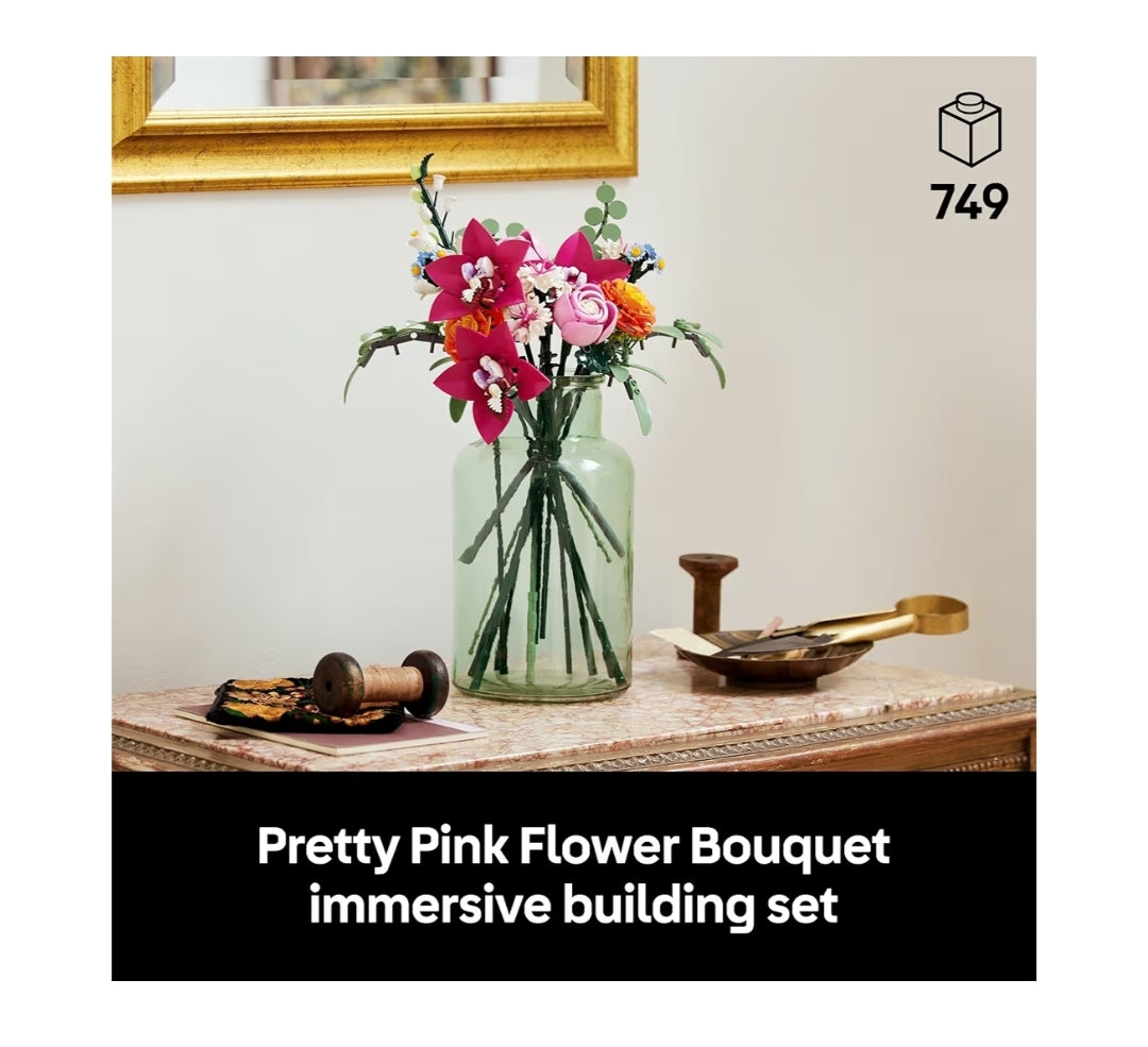 LEGO Botanicals Pink Flower Bouquet Building Set Artificial Flowers for Decor or Table Display