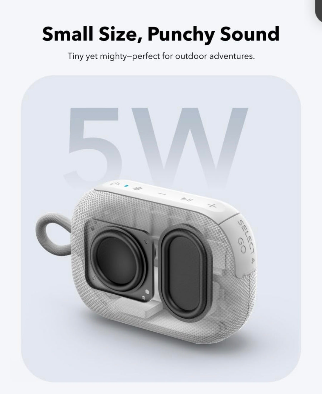 Soundcore Select 4 Go Bluetooth Shower Speaker by Anker, IP67 Waterproof/Dustproof, Portable, Wireless, 20H Playtime, Floatable, Powerful Sound, Electronics for Outdoors/Home/Office/Travel/Party-White