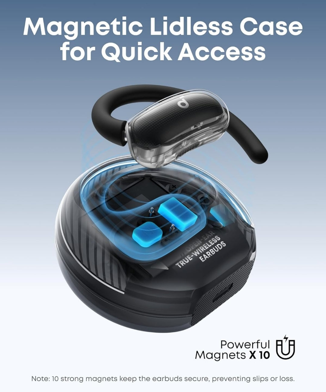 Soundcore V40i by Anker, Open-Ear Headphones, Crystal-Clear Design, Lidless Case, 4 Adjustable Positions for Every Ear Size, Richer Bass, IP55, 21H Playtime, AI Clear Calls, Bluetooth 5.4, App Control