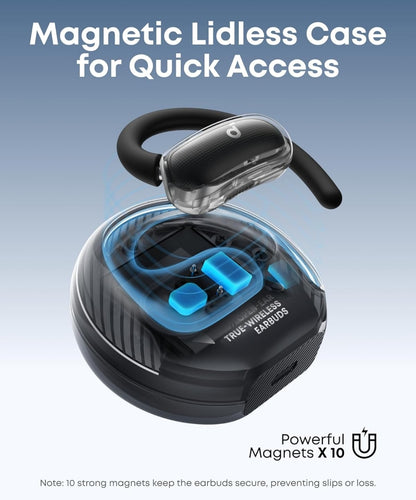 Soundcore V40i by Anker, Open-Ear Headphones, Crystal-Clear Design, Lidless Case, 4 Adjustable Positions for Every Ear Size, Richer Bass, IP55, 21H Playtime, AI Clear Calls, Bluetooth 5.4, App Control