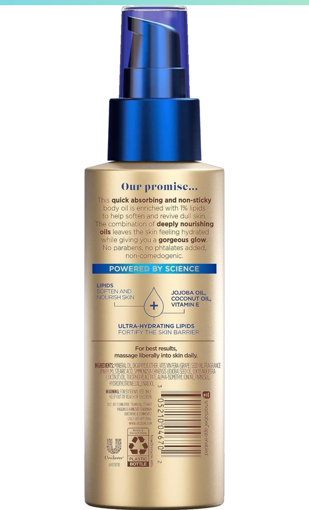 Vaseline Radiant X Replenishing and Hydrating Body Oil with 1% Lipids, Jojoba Oil, Coconut Oil, & Vitamin E 3.7 oz