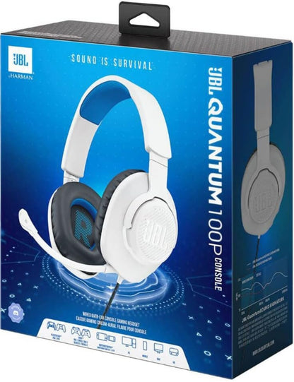 JBL Quantum 100P - Bedrade Oor-Die-Oor Speletjie-koptelefoon met 'n Aftasbare mikrofoon - (Wit)