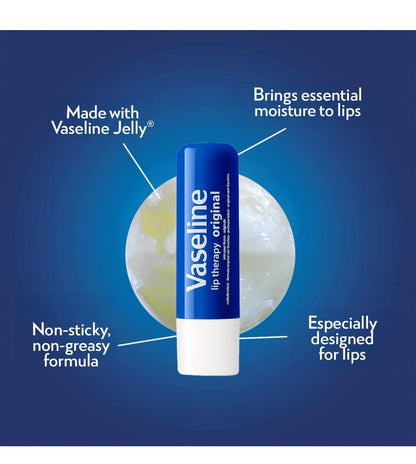 Vaseline Lip Therapy Original 8-Pack – Moisturizing Lip Balm for Very Dry Lips, 0.16 Oz Ea