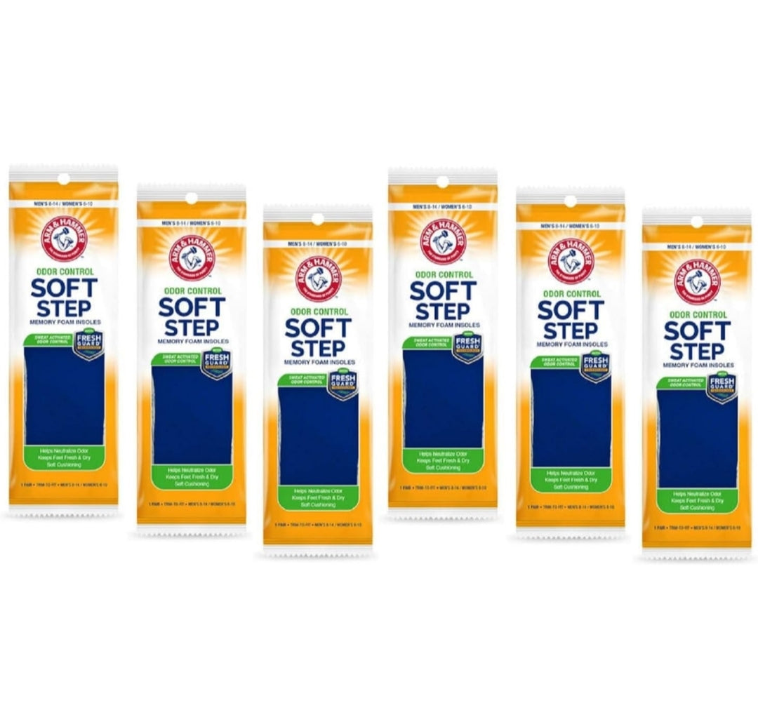 Arm & Hammer Odor Control Soft Step Insoles, Memory Foam  Foot Insoles, Shoe Insoles - Pack of 6