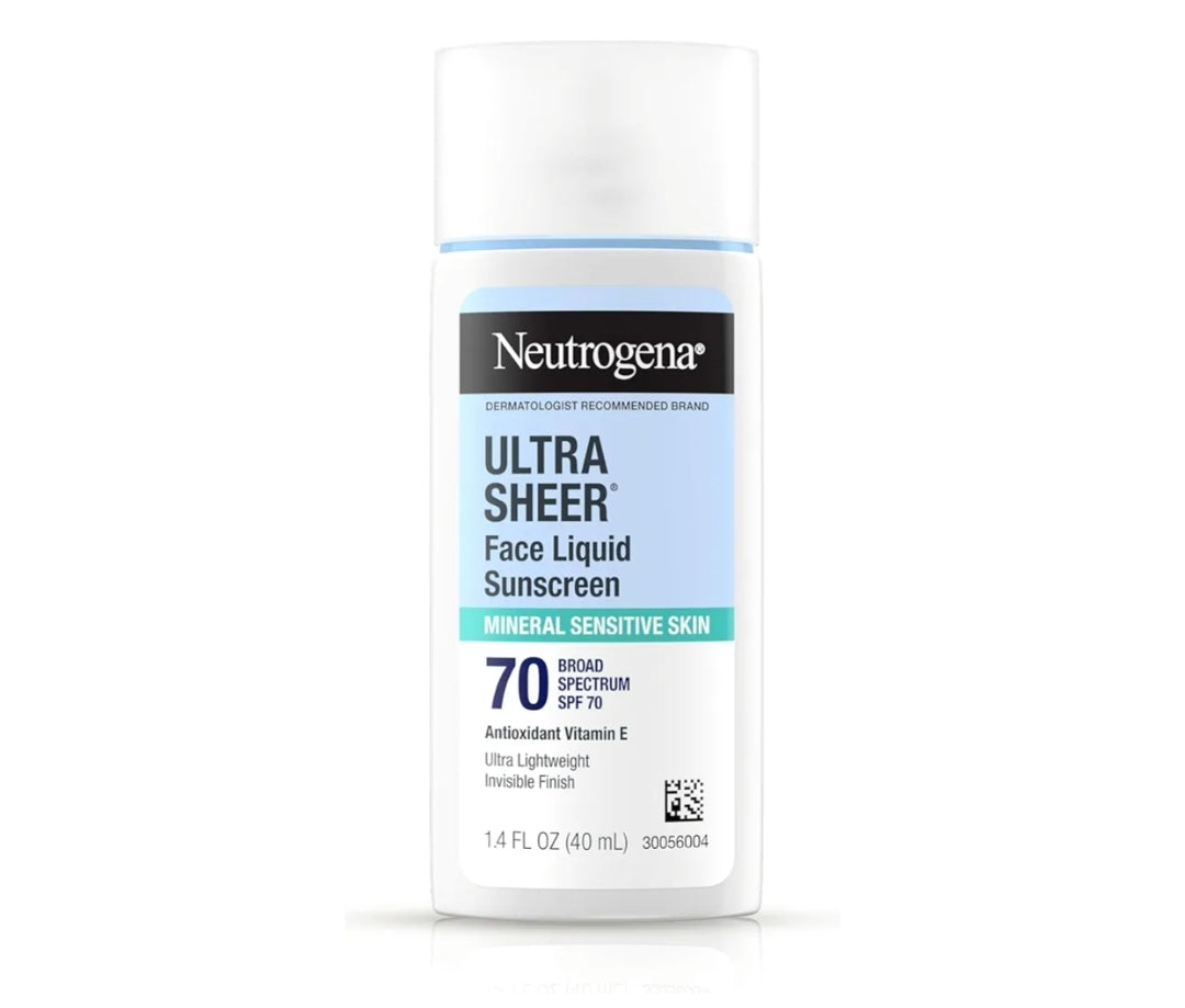 Neutrogena Ultra Sheer Minerale Gesig Vloeibare Sonskerm SPF 70 vir Sensitiewe Vel Nie-vetterig Vegan Hipoallergeen - 1.4 fl oz