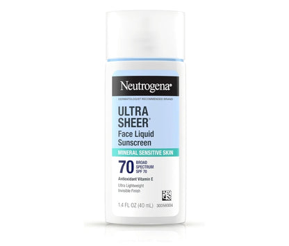Neutrogena Ultra Sheer Minerale Gesig Vloeibare Sonskerm SPF 70 vir Sensitiewe Vel Nie-vetterig Vegan Hipoallergeen - 1.4 fl oz