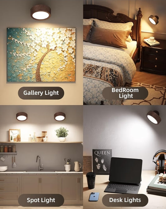 LED Wall Mounted Lights Wall Sconces Lamp Rechargeable, Remote and Touch Control, 360°Rotation, Dimmable, Cordless, 5500mAh(2 PK)