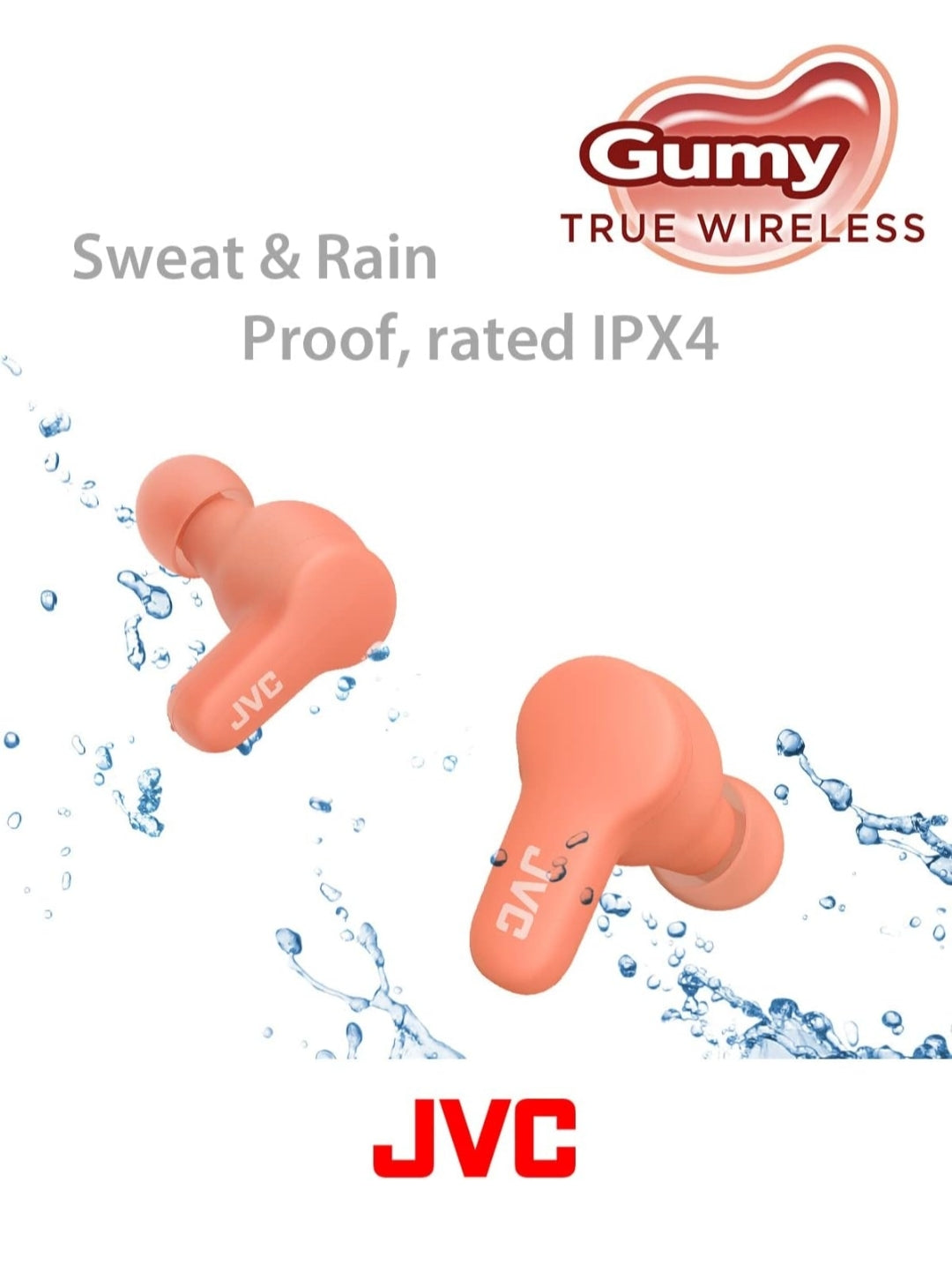JVC Gumy Ware Draadlose Oorfone, Bluetooth 5.3, Laaikas, 24-Uur Speeltyd, IPX4 Waterbestand, Gemaklike Veilige Pasvorm met XS/S/M/L Oorstukke, Ingeboude Mikrofoon vir Oproepe, iPhone/Android/PC - HAA7T2