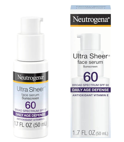 Neutrogena Ultra Sheer Gesigsonbrandroom met Vitamien E & SPF 60 UVA/UVB-beskerming Geurvry Waterbestand - 1.7 Fl Oz