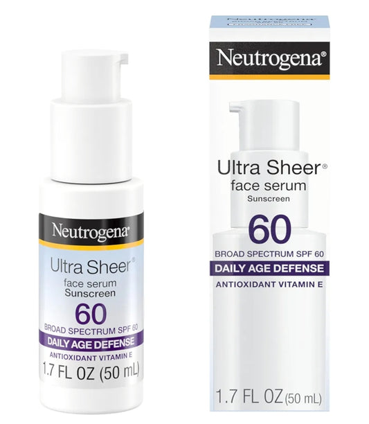 Neutrogena Ultra Sheer Gesigsonbrandroom met Vitamien E & SPF 60 UVA/UVB-beskerming Geurvry Waterbestand - 1.7 Fl Oz