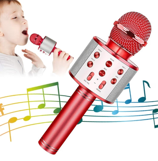Wireless BT 5-in-1 Portable Handheld Karaoke Mic Speaker Player Recorder w/ Adjustable Remix FM Radio for Kids - Red