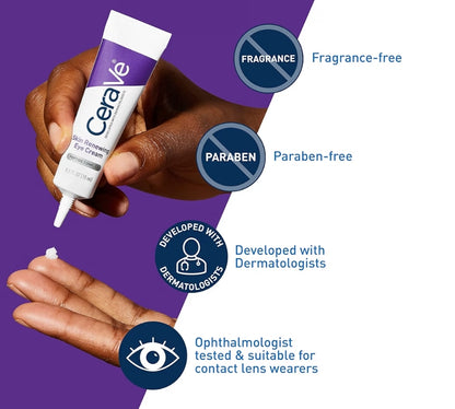 CeraVe Skin Renewing Oogroom vir Plertjies met Peptiede + Kafeïen + Niasinamied, Vir Plertjies en Kraai se Pote, Parabeenvry