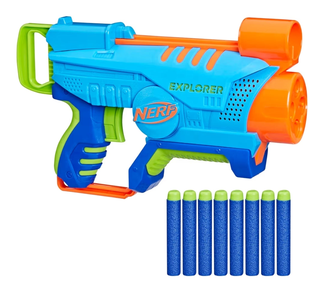 NERF Elite Junior Explorer Easy-Play Toy Foam Blaster w/ 8 Darts - Kids Outdoor Games