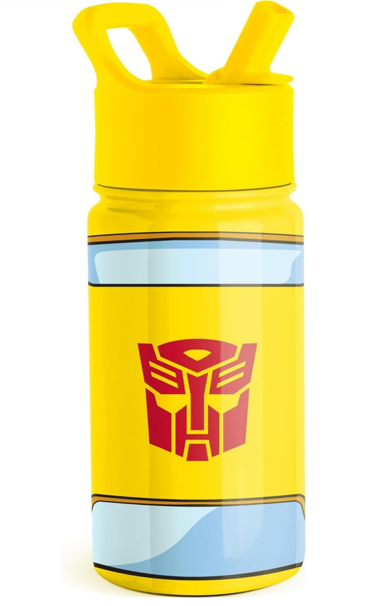 Simple Modern Kids Summit-waterbottel met strooideksel | Transformers 414ml Vlekvrye Staal Beker Geïsoleerde Tuimelaar vir Peuters, Seuns, Skool | Transformer Bumble Bee