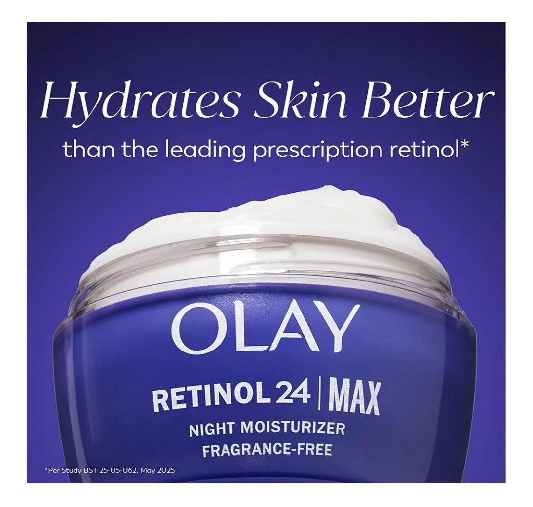 Olay Retinol Gesigbevogtiger, 24 MAX Anti-Veroudering Nagroom Sonder Geur, Hydrerende Velsorg - Peptiede, Gliserien (1.7 Oz)
