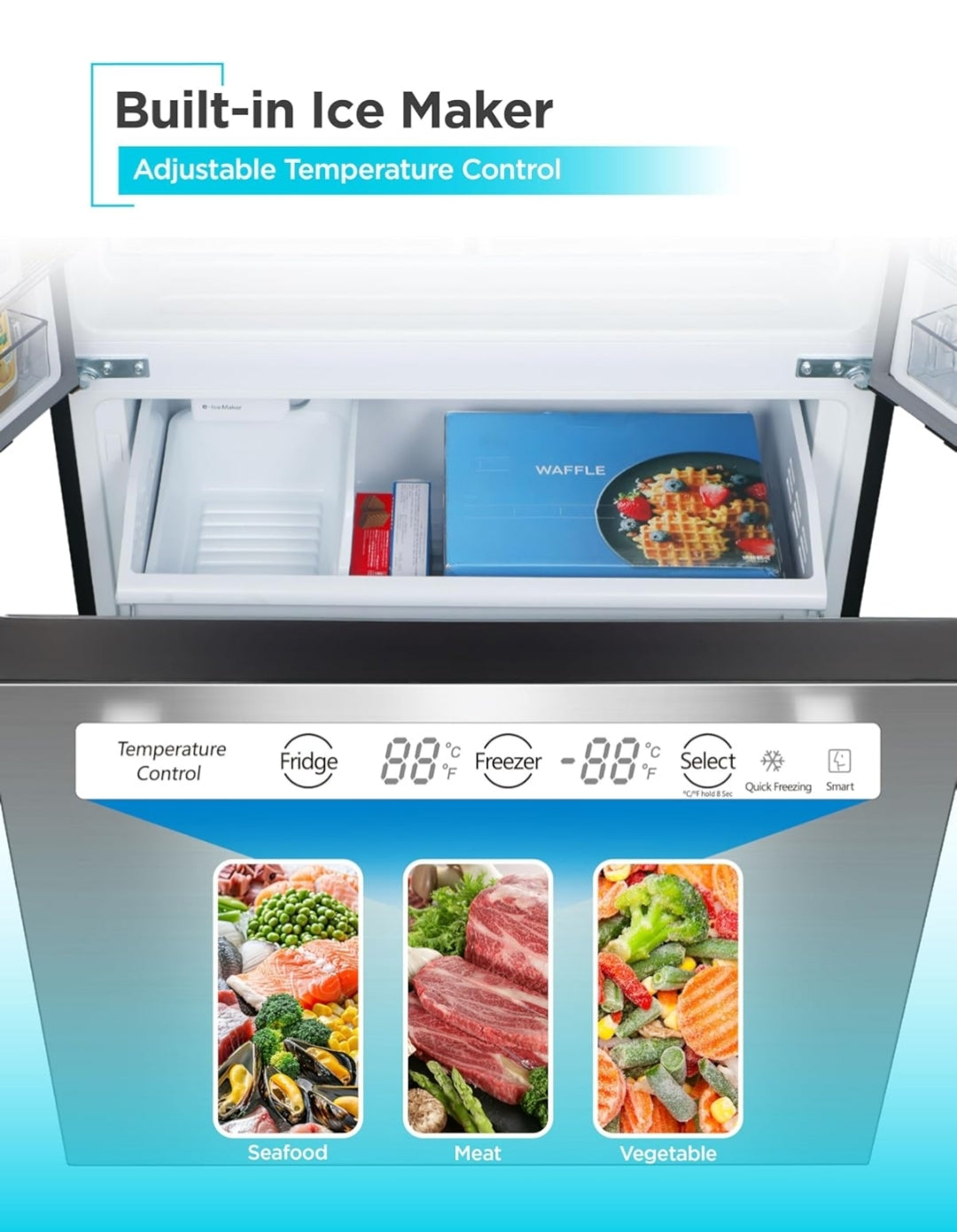 BLACK+DECKER 16 Kub. Vt. Franse Deur Yskas met Ingeboude Ysmaker, Volgrootte Yskas met Ondergemonteerde Vrieslaai, Rypvry, ENERGY STAR-gesertifiseer, BRF1600GIMS, Vlekvrye Voorkoms