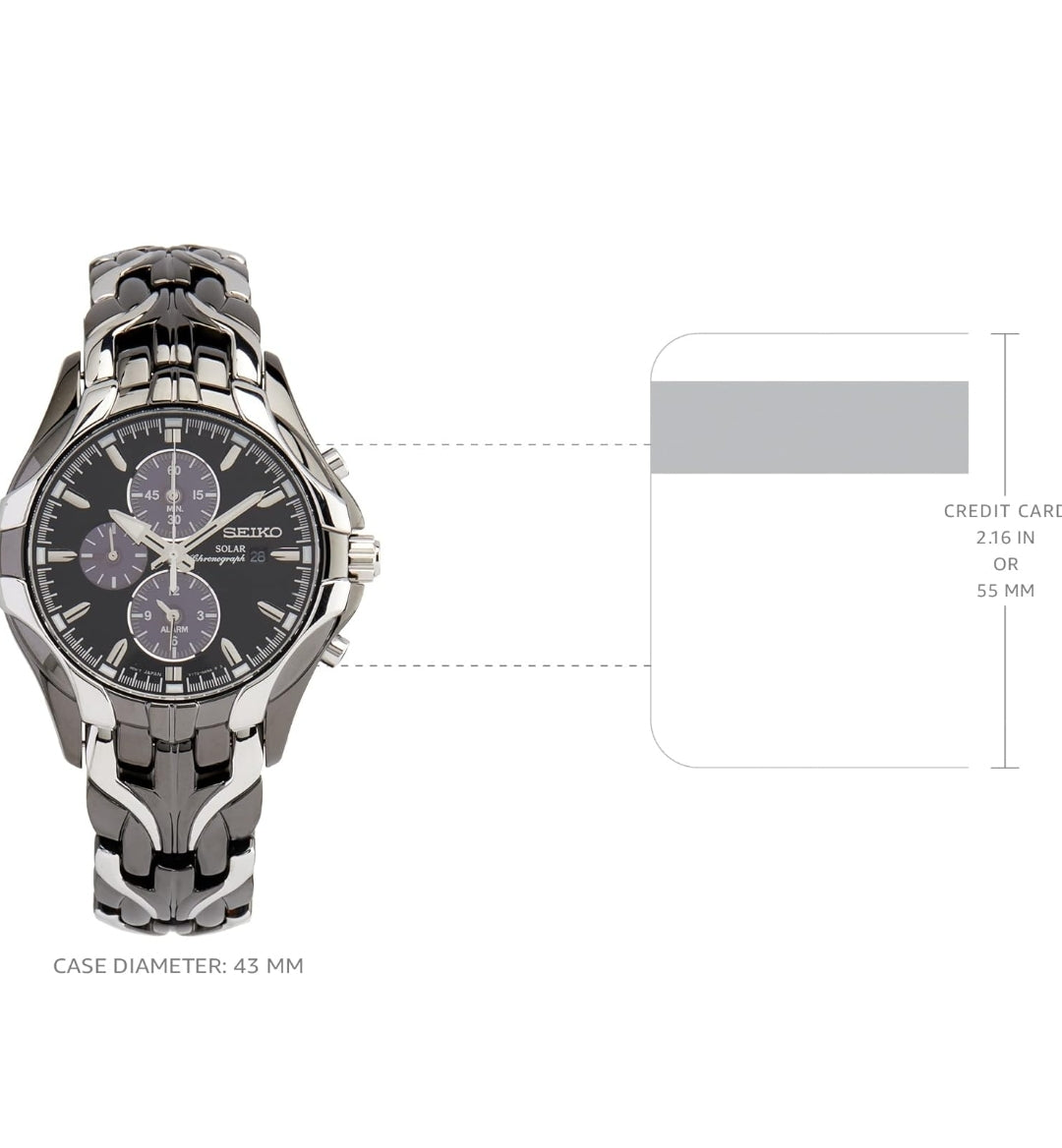 SEIKO Manshorlosie - met Sonkrag-chronograaf, 6-maande kragreserwe, datumkalender, en Waterbestand tot 100m