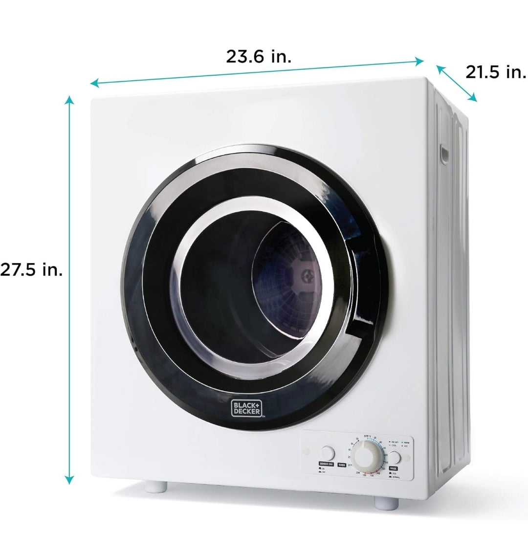 BLACK+DECKER Kompakte Droër vir Standaard Muuraansluiting, Klein, 4 Modes - 13.2 lbs. (Wit)