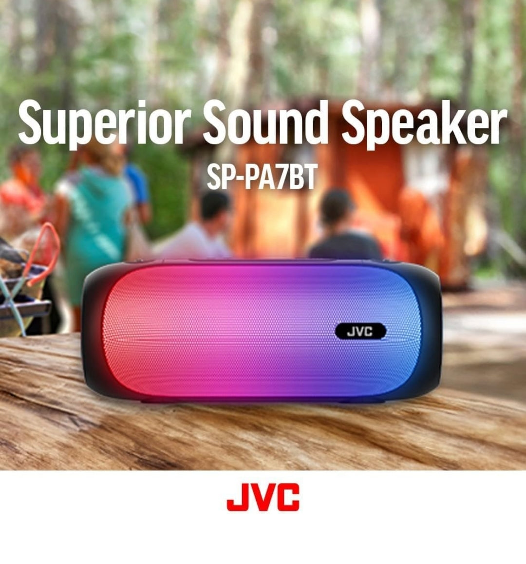JVC Verligte Draagbare Koordlose Luidspreker met 30W maks. uitset, Dinamiese Klank, Bluetooth 5.0, TWS-vermoë, USB-C, AUX-ingang, tot 6-uur Batterylewe - SPPA7BTB (Swart)
