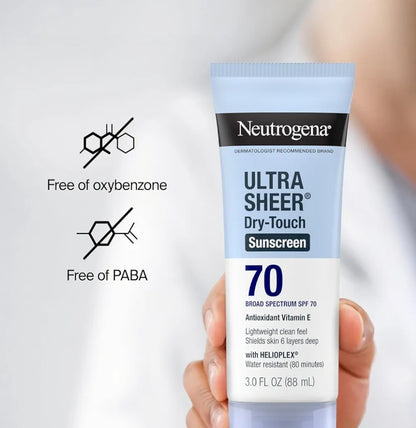 Neutrogena Ultra Sheer Dry-Touch Sonblokmelk SPF 70 Waterbestand Olievry Mat Afwerking (Reisgrootte 3 Fl Oz)