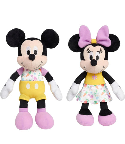 Just Play Disney Easter Mickey Mouse and Minnie Mouse Small Plushie Stuffed Animal, 2-Pieces, Easter Basket Stuffers, Kids Toys for Ages 2 Up