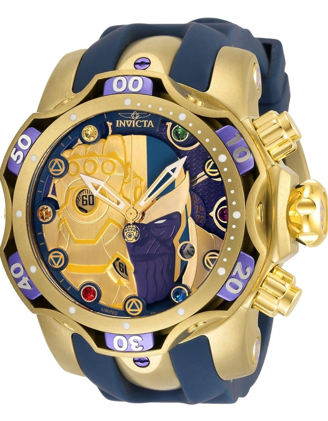 Invicta Marvel Thanos Men's 52.5mm Stainless Steel and Silicone Gold dial Quartz Watch