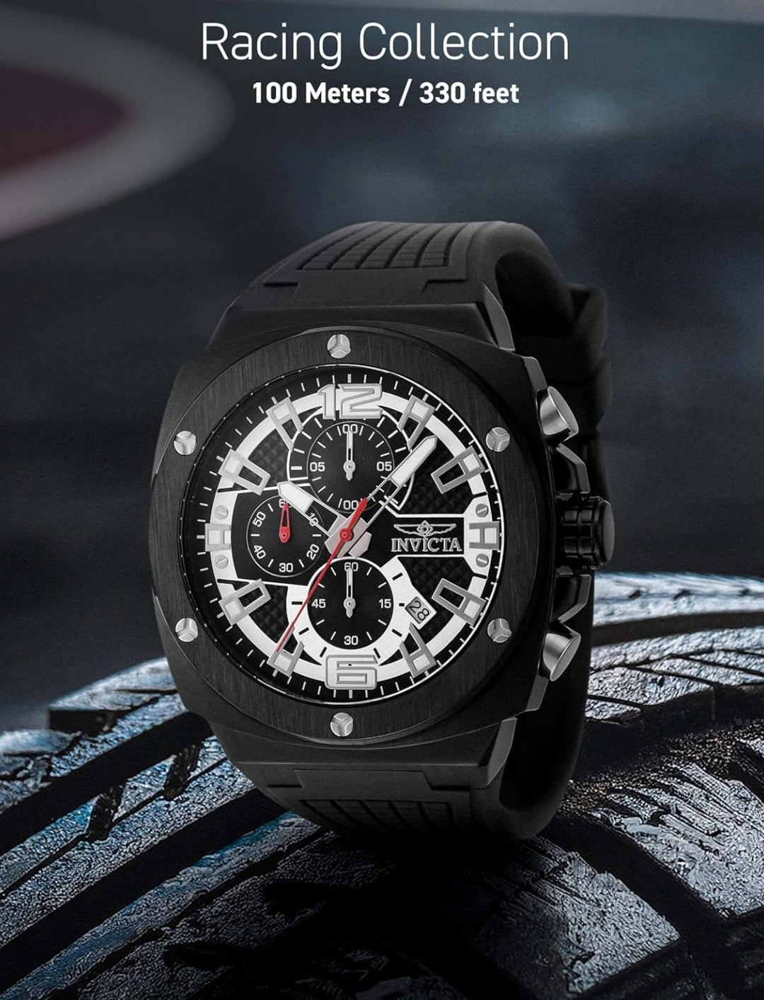 INVICTA Racing Men 47mm Stainless Steel Black + Steel Black dial VD57 Quartz