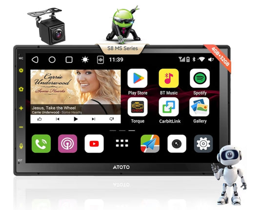7" QLED Dubbel-DIN Kar Stereo, 8 Kern 4GB+32GB, Draadlose CarPlay & Android Auto, 4G LTE/Wi-Fi, Dubbele BT, GPS-opsporing, KI Klets, DSP, HD LRV, Agteruitry kamera