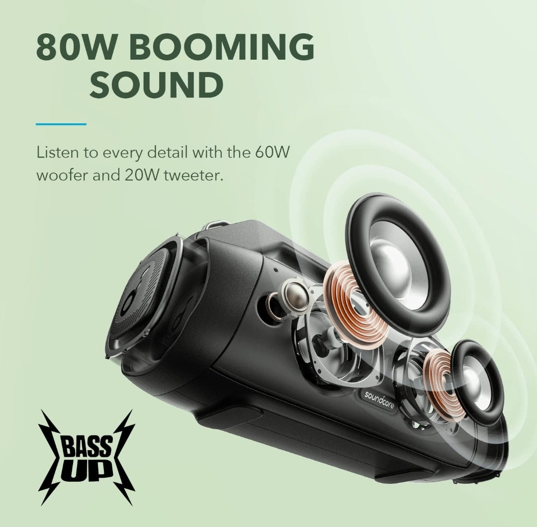 Soundcore Anker Motion Boom Plus IP67 Outdoor Speaker with 80W Stereo Sound, Black