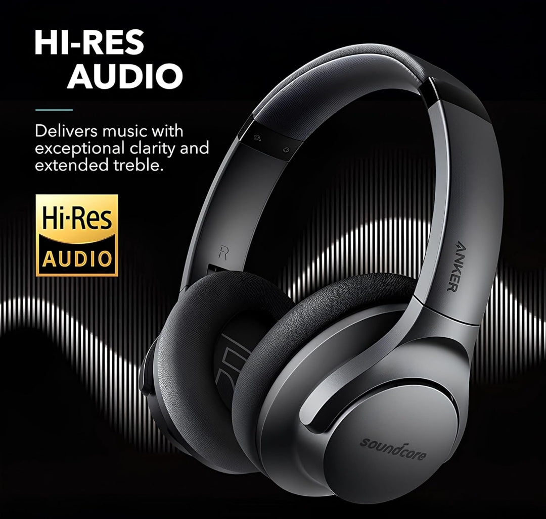 Soundcore Anker Life Q20 Hybrid Active Noise Cancelling Headphones, Wireless Over Ear Bluetooth Headphones, 70H Playtime, Hi-Res Audio, Deep Bass, Memory Foam Ear Cups, Travel, Office, USB-C Charging