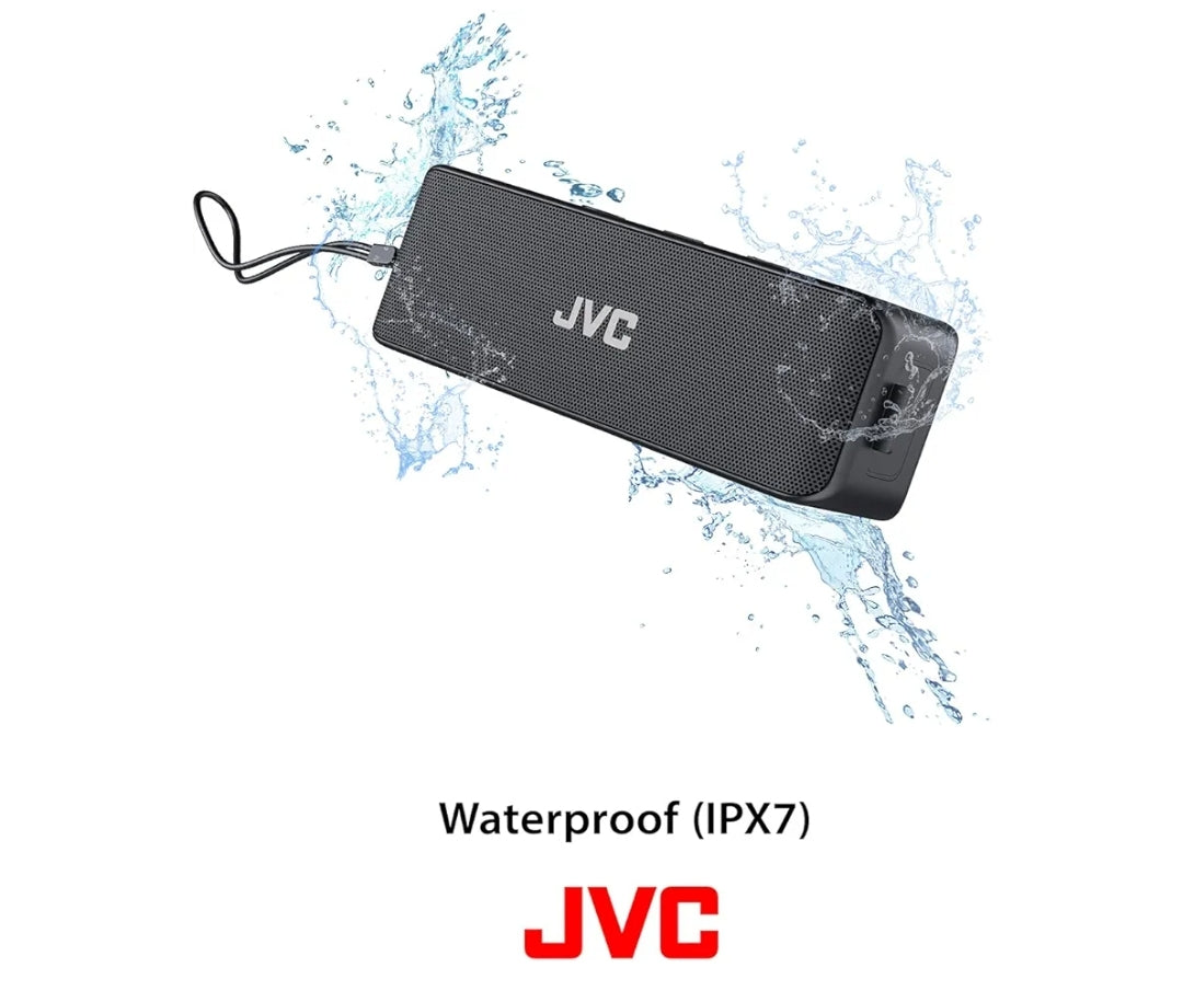 JVC Draagbare Draadlose Luidspreker met Stereoklank, Bluetooth 5.0, TWS Stereo Funksie, Waterdig IPX7, tot 22-Uur Batterylewe - SPSQ4BT, Swart