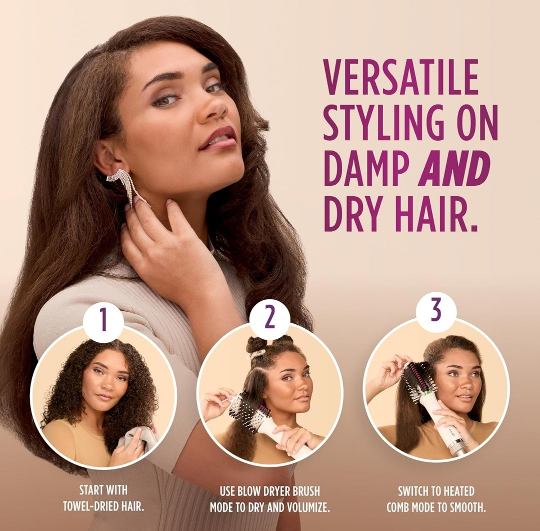 Shark HT202 SmoothStyle Heated Comb + Blow Dryer Brush, Dual Mode, for All Hair Types