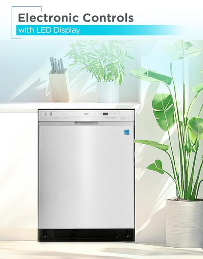 BLACK+DECKER 24" Ingeboude Skottelgoedwasser, 12-Plekkie-Opstelling Kapasiteit met Vlekvrye Staalbad, Skottelgoedwasser met 6 Wasprogramme, Lae Geraas, ENERGY STAR Gesertifiseer, BDW200MS, Vlekvrye Staal Voorkoms