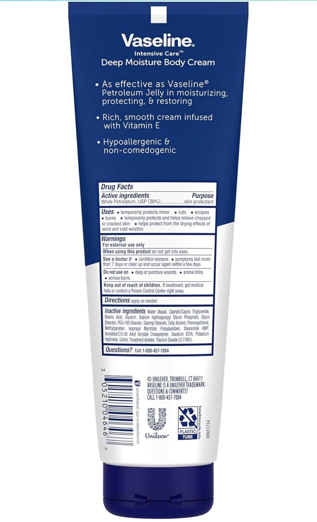 Vaseline Intensive Care Body Cream Deep Moisture 4 pk with Healing Petroleum Jelly & Vitamin E Rich & Smooth for Dry Skin 9 oz