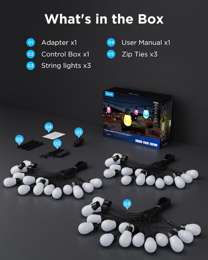 Govee Outdoor S14 Bulb String Lights 2, 144ft Smart RGBIC Warm White Patio Lights with 45 LED Bulbs, 111 Scene Modes for Outdoor Decor, Works with Alexa, Google, Matter, APP Control, IP66 Waterproof