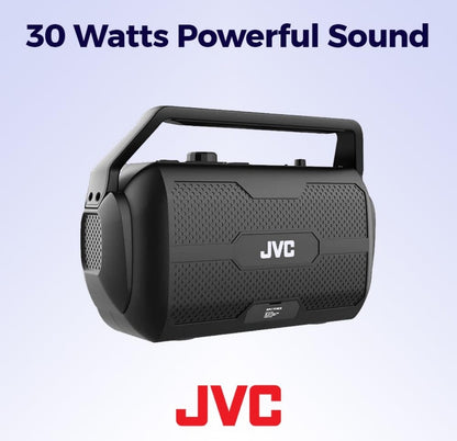 JVC Rover Draagbare Binne/Buite Bluetooth-luidspreker, 30 Watt Kragtige Klank, 30 Uur Battery, IPX4 Waterbestand, USB-poort en Mikrofoon-/Kitaarinvoer - XSS521PB (Swart)