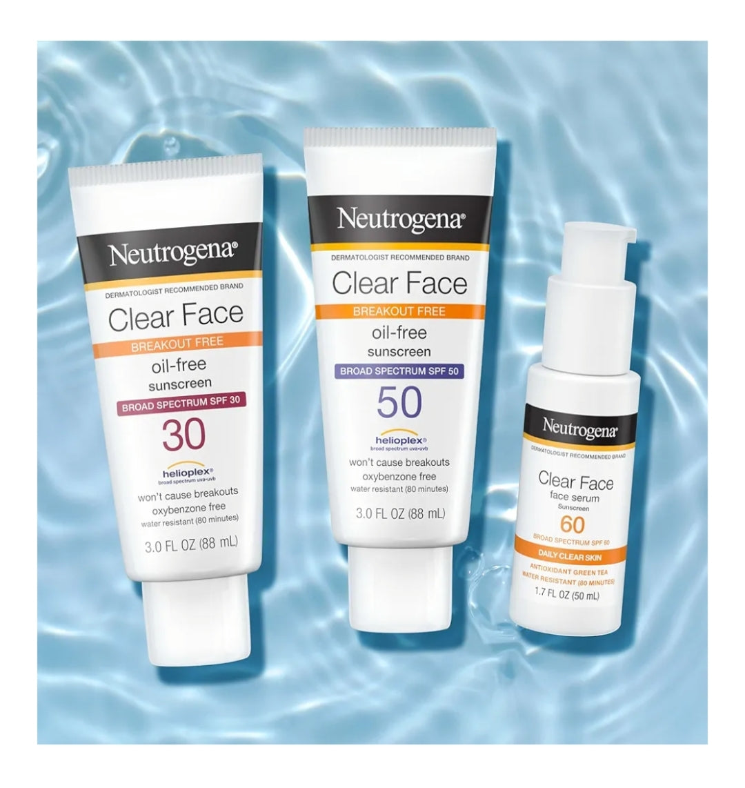 Neutrogena Clear Face Serum Sonbrandmiddel met Groen Tee SPF 60 Nie-komedogenies Liggewig UVA/UVB-beskerming & Geurloos - 1.7 fl. oz