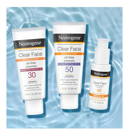 Neutrogena Clear Face Serum Sonbrandmiddel met Groen Tee SPF 60 Nie-komedogenies Liggewig UVA/UVB-beskerming & Geurloos - 1.7 fl. oz