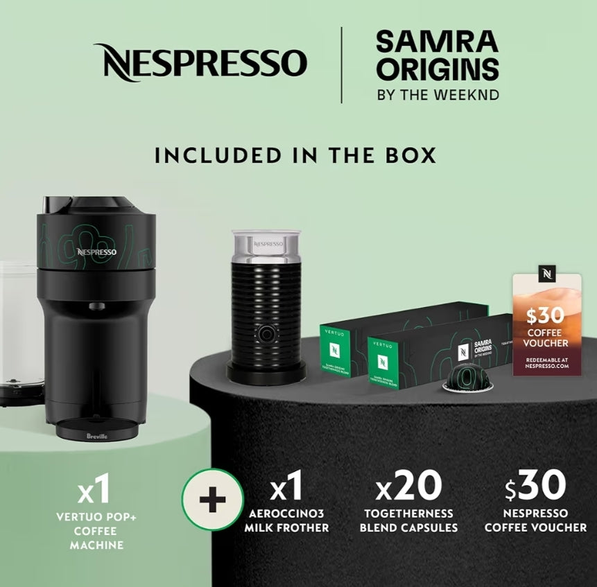 Nespresso Vertuo Pop+ Koffie- & Espressovervaardiger deur Breville + Aeroccino3 Melkskuimer met 20 Kapsules Koffiepeule