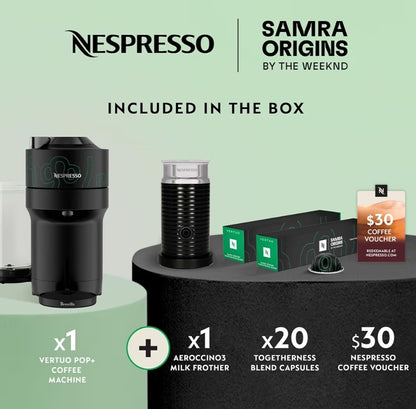 Nespresso Vertuo Pop+ Koffie- & Espressovervaardiger deur Breville + Aeroccino3 Melkskuimer met 20 Kapsules Koffiepeule