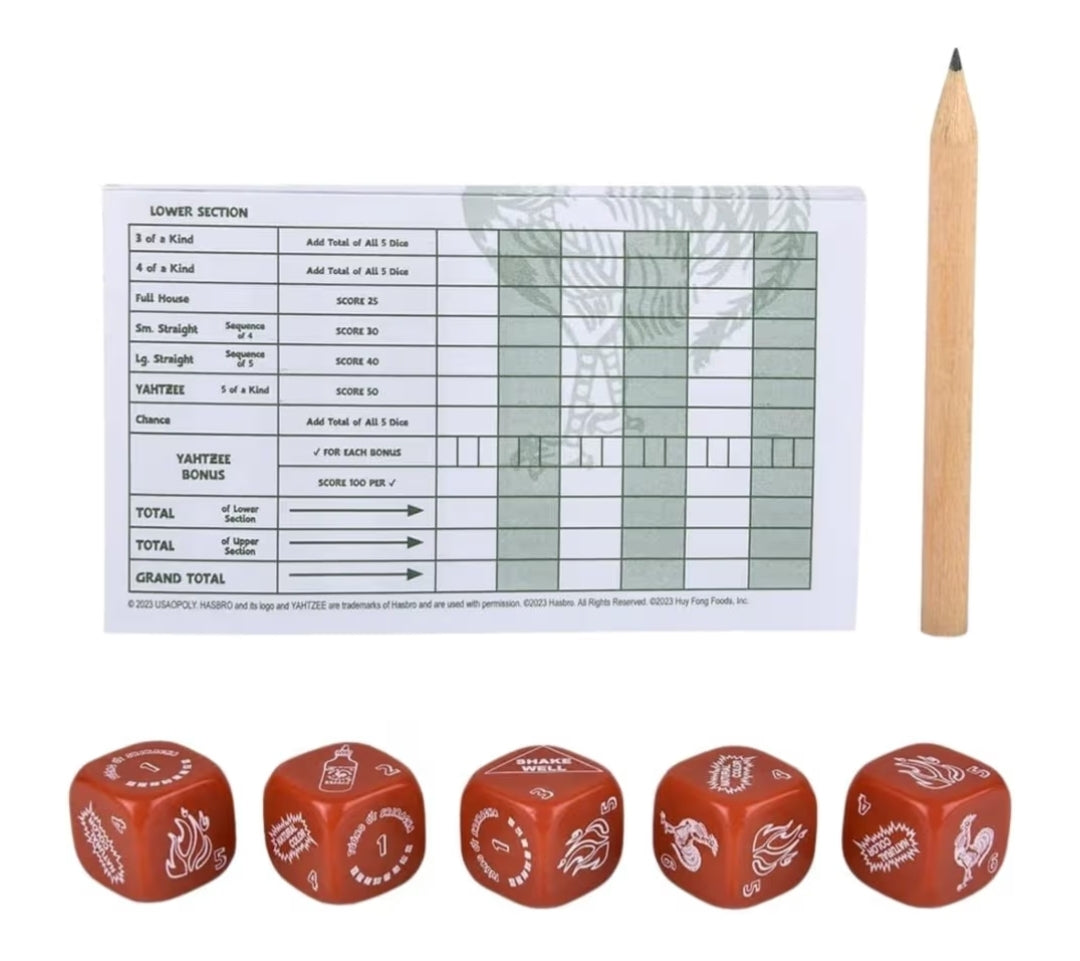 YAHTZEE: Sriracha Collectible Sriracha Bottle Dice Cup - Classic Dice Game Based on The Popular Hot Sauce Sriracha