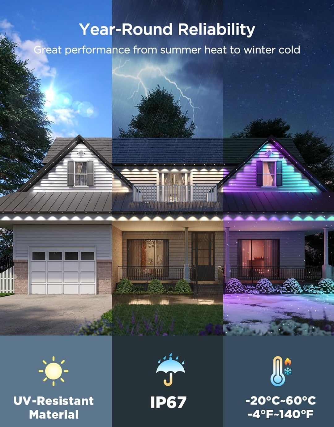 Permanent Outdoor Lights 2, 100ft RGBIC Outdoor Lights with 72 LED Lights, IP67 Waterproof, 100 Scene Modes with 40lm White for Outdoor Decorations, Works with Alexa, Google Assistant, Black