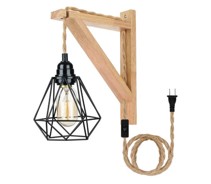 Hanglampe wat by Muurprop Insteek - Rustieke Muurgemonteerde Lamp met Houthakbeugel en Skakelaar